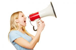 woman yelling into megaphone