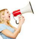 woman yelling into megaphone